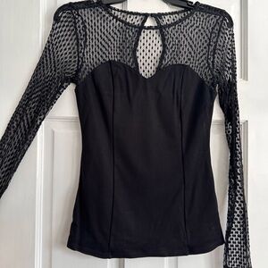 Guess Black Mesh Long Sleeve Blouse